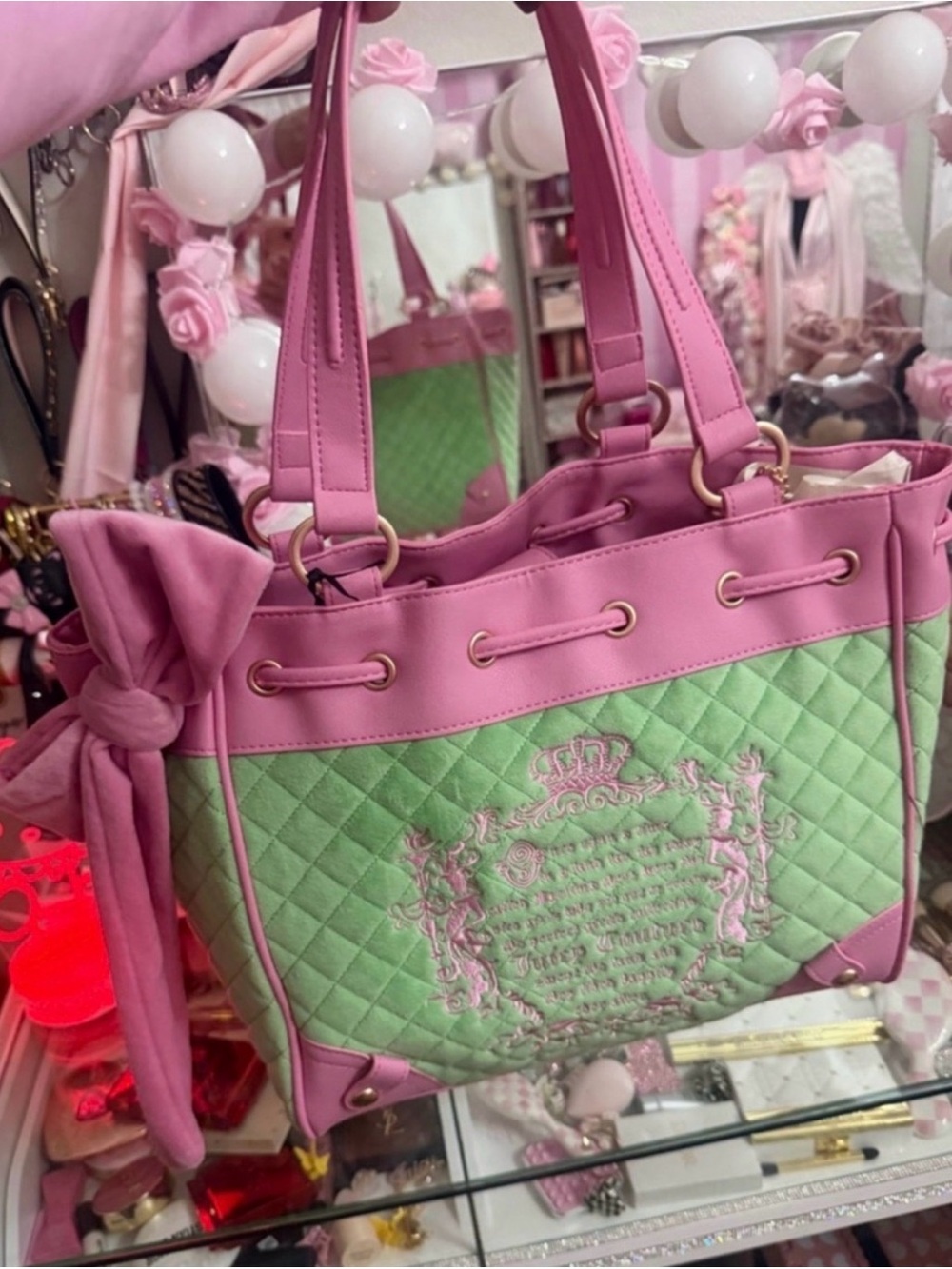 Juicy Couture Quilted Juicy Fairytale Embroidery Daydreamer Pink Green